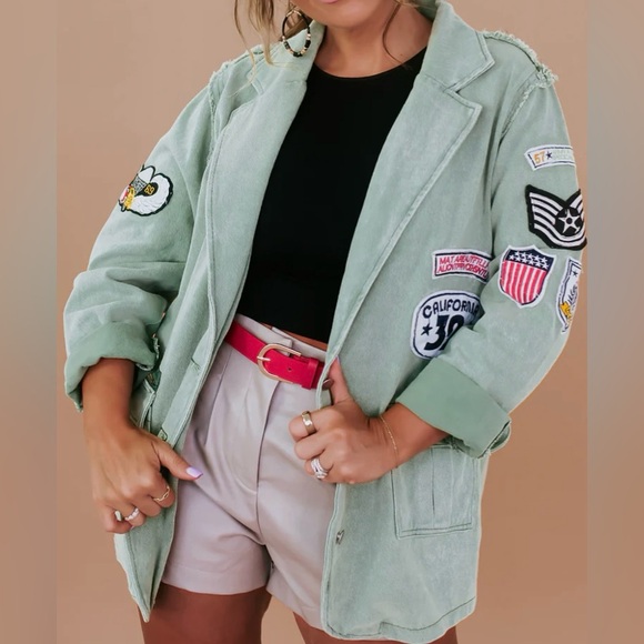 Kennedy Distressed Long Sleeve Military Jacket in Matcha - Picture 6 of 16